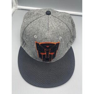 Transformers Autobot Grey Black Orange Flat Brim Snapback Hat S/M‎ 2014 Hasbro